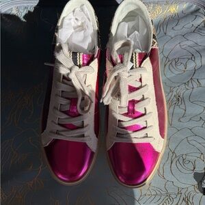 SHUSHOP Metallic Pink and Cream Women's Sneakers